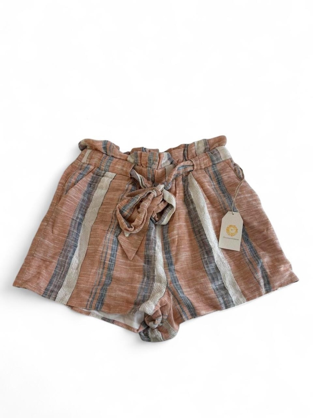 Chrysanthemum Pink Striped Paperbag Shorts